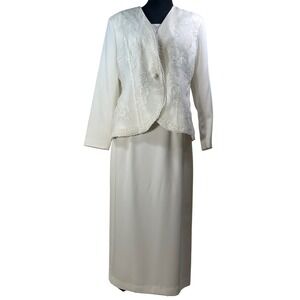 Justin Taylor Ivory Embroidered 2pc Skirt Suit Jacket Maxi Skirt Cream Mens 16